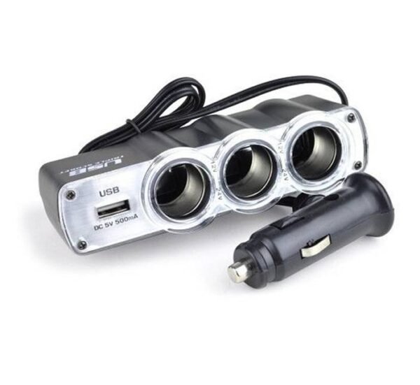 00310-A.jpg Автомобилен разклонител WF-0120, 3 гнезда за запалка(ж), USB, 5A, 0,5m