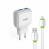 Комплект, мрежово зарядно DE-09C, бързо зареждане, кабел за TYPE-C, 2xUSB, 5V, 2,4A