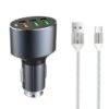 Комплект, автомобилно зарядно LDNIO, бързо зареждане, кабел Type-C, 3xUSB, от 5V до 12V, 3A