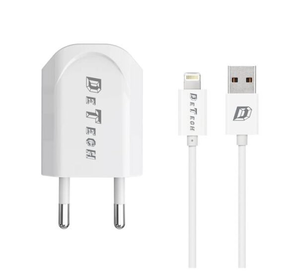 Комплект, мрежово зарядно 20-3, кабел за IPhone, бял, 5VDC, 3,4A