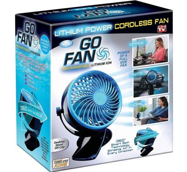 Преносим вентилатор Go Fan за компютър, въртящ 360°, регулируем, щипка, USB