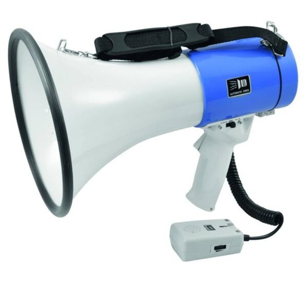 Мегафон UM-1, рупорен, сирена, запис, 50W, 12VDC, 8xR14, USB, 600m