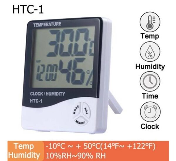Настолен часовник HTC-1, термометър, влагомер, календар, вътрешно ползване, -10°C до 50°C, 10% до 90%