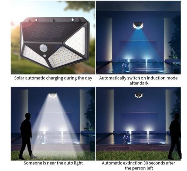 Соларна LED лампа SMT-100, прожектор, фото и инфра червен датчик за движение, 1W, 6000K