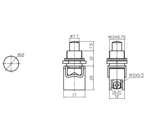 Бутон PBS-13B, незадържащ, НО, черен, 250VAC, 4A, SPST, Ф12mm