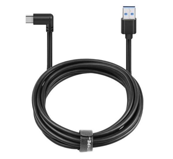 Кабел Type-C, бързо зареждане, текстилен, ъглов, черен, USB-A(м), USB-C(м), 3m, 2A