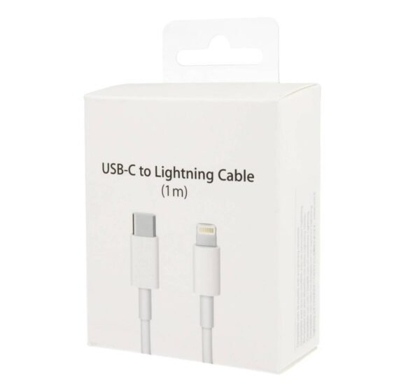 Кабел съвместим с Apple, iPhone, бързо зареждане, силиконов, бял, Type-c(м), apple lightning (м), 1m, 3A