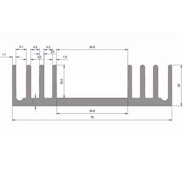 Радиатор V2025, алуминиев за охлаждане, сребрист, 78x50x20mm