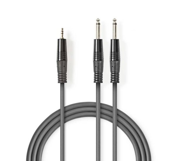 Кабел преходен за микрофон Nedis, професионален, 3,5mm STEREO JACK(м), 2x6,3mm MONO JACK(м), 5m