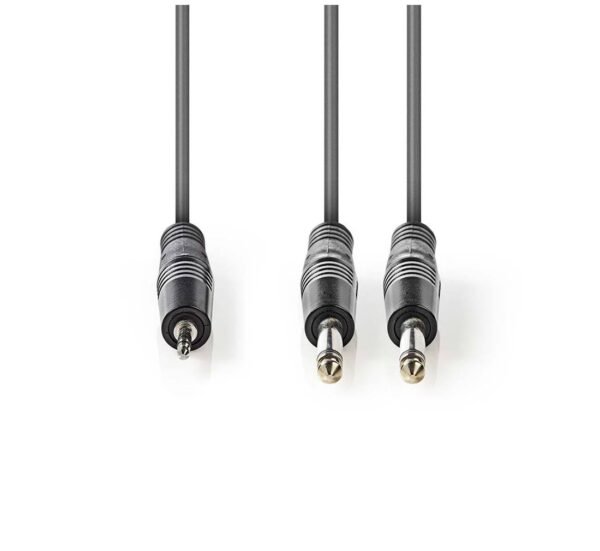 Кабел преходен за микрофон Nedis, професионален, 3,5mm STEREO JACK(м), 2x6,3mm MONO JACK(м), 5m