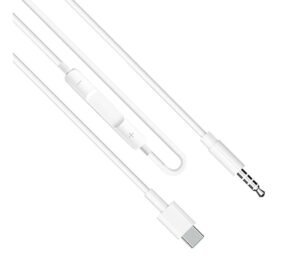 Аудио кабел за музика ET-AUX41, регулиране на звук, Type-C(м), 3,5mm JACK(м), бял, 1m