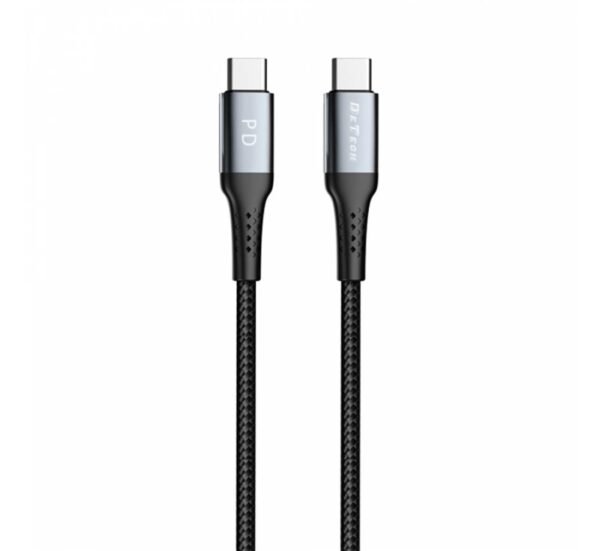 Кабел Type-C DE-43CC2, бързо зареждане, оплетка, черен, 2m, 3A, 60W