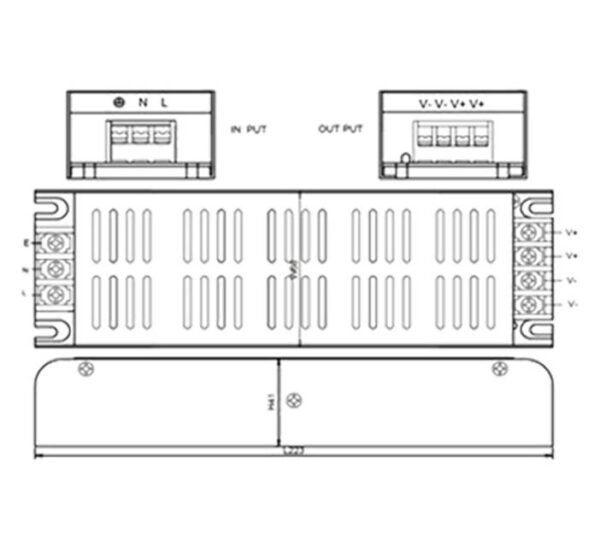 adapt_metal_slim_C Адаптер, захранване, метален, слим, LED осветление, камери, -12VDC, +12VDC, 16,7A, 200W, IP20