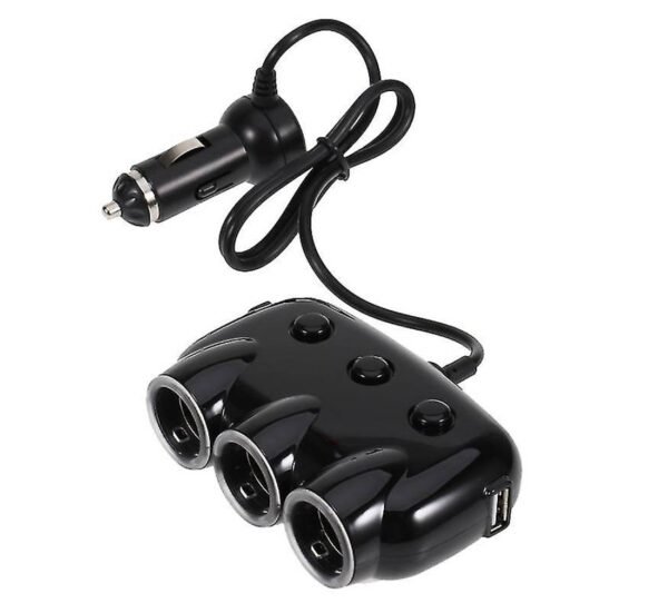 Автомобилен разклонител YZ-CS02, 3 гнезда за запалка(ж), 2xUSB, 10A, 0,5m