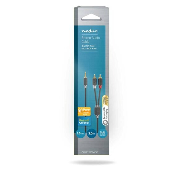 05189-C Кабел за аудио Nedis, професионален, STEREO, HQ, 3,5mm JACK(м), 2xRCA(м), силиконов, 3m