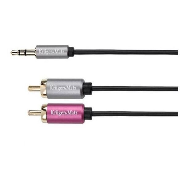Кабел за аудио KM1218, професионален, STEREO, HQ, 3,5mm JACK(м), 2xRCA(м), силиконов, 1m