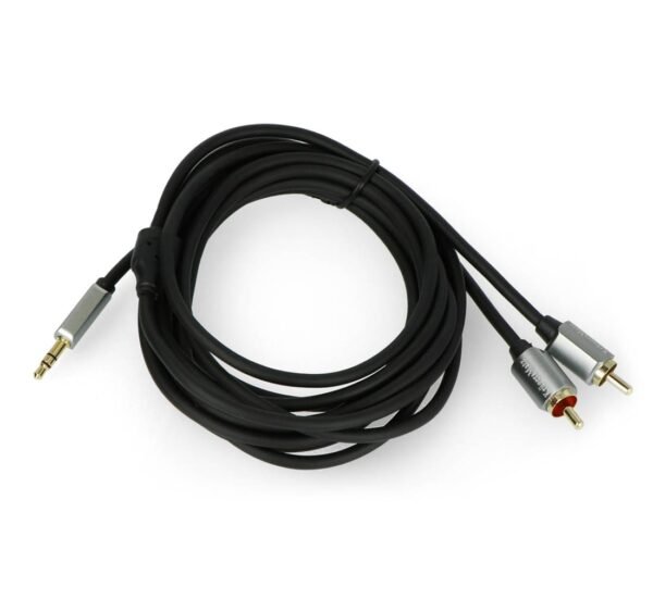 Кабел за аудио KM1218, професионален, STEREO, HQ, 3,5mm JACK(м), 2xRCA(м), силиконов, 1m