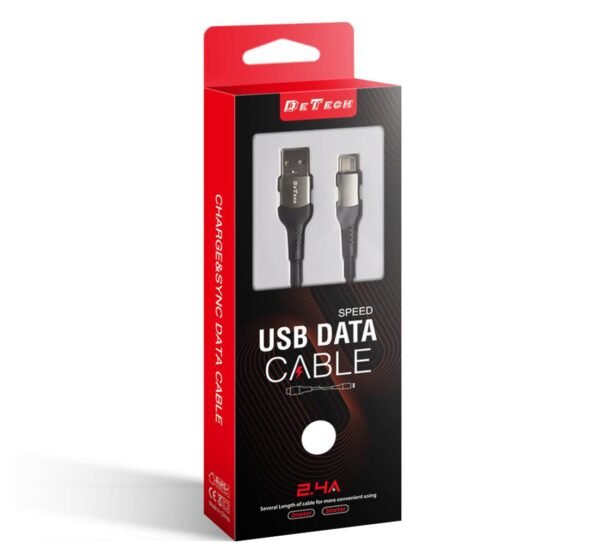 06072-B Кабел Type-C De-43c3, бързо зареждане, оплетка, черен, USB-A(м), USB-C(м), 3m, 2,4A