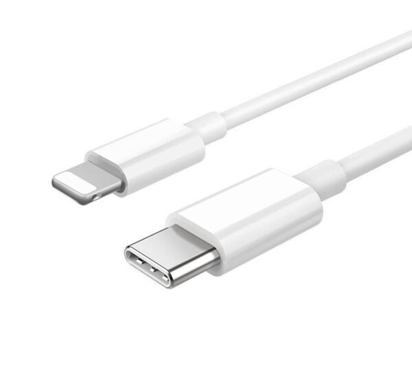 Кабел съвместим с Apple, iPhone, бързо зареждане, силиконов, бял, Type-c(м), apple lightning (м), 1m, 3A