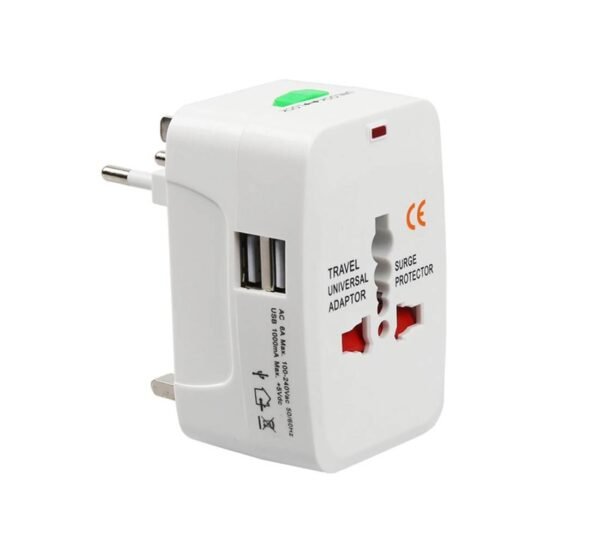 Преходник за пътуване, универсален UK, EU, US, AU, 2xUSB, 220VAC, 6A