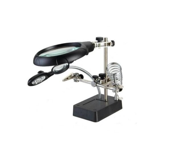 Трета ръка ZD-126-3, стойка за поялник, щипки, лупа, LED осветление, 90mm, x2,5