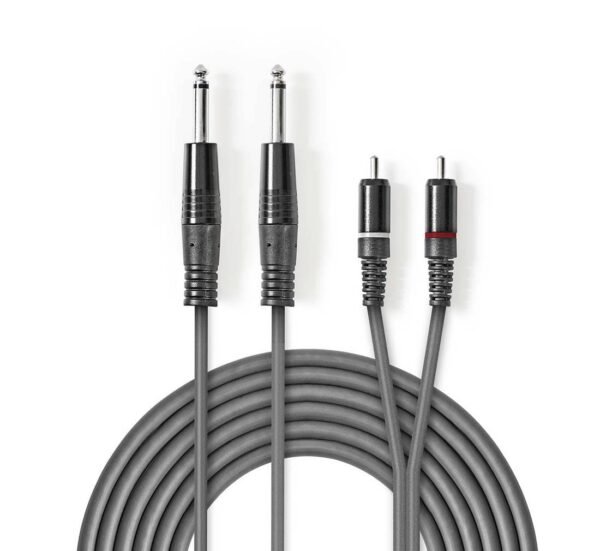 23234-A Кабел преходен за пулт Nedis, професионален, 2x6,3mm MONO JACK(м), 2xRCA(м), 5m