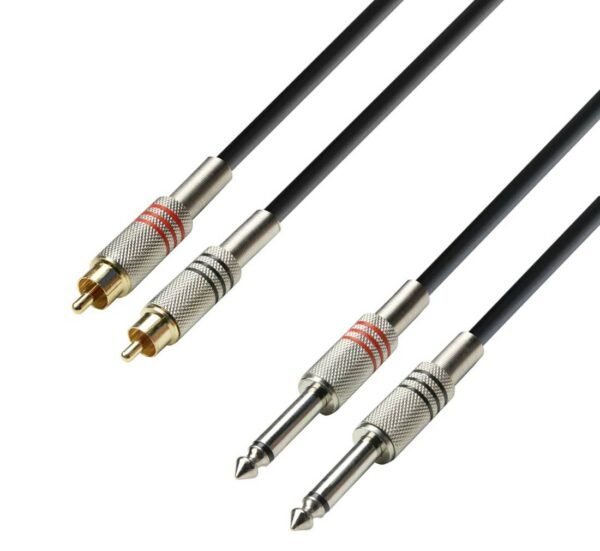 Кабел, аудио, 2xMONO 6,3mm JACK(м), 2xRCA(м), 3m, черен