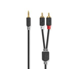 Кабел за аудио Nedis, професионален, STEREO, HQ, 3,5mm JACK(м), 2xRCA(м), силиконов, 10m