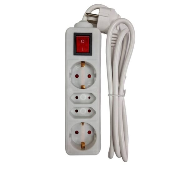Разклонител JY-1011, контакт, ключ, 4-ка, бял, 10m, 220VAC, 10A, 3x1,5mm2