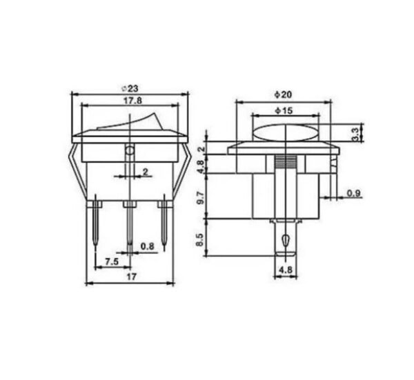 05829-B Ключ, 3pin, 2 положения, светещ, червен, 12VDC, 20A, Ф20mm