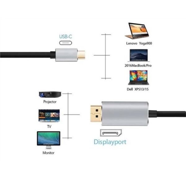 Кабел за телефон към телевизор, компютър, DP(м), TYPE-C(м), ULTRA HD 4K, 1m
