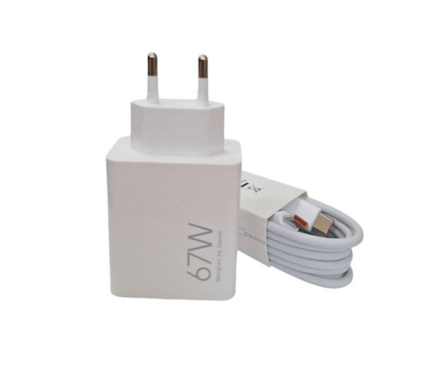 Комплект, мрежово зарядно, съвместимо с Xiaomi, бързо зареждане, кабел, бял, USB-C, Type-C, 67W