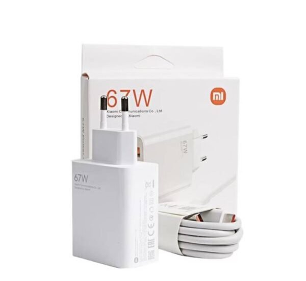 Комплект, мрежово зарядно, съвместимо с Xiaomi, бързо зареждане, кабел, бял, USB-C, Type-C, 67W