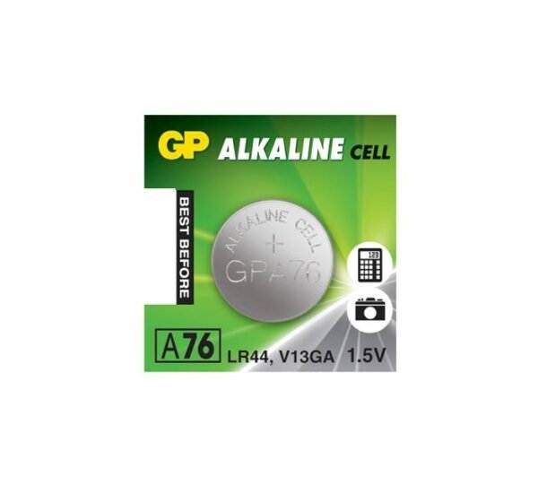 Алкална батерия GP, плоска, бутонна, 1,55VDC, 76A, LR44