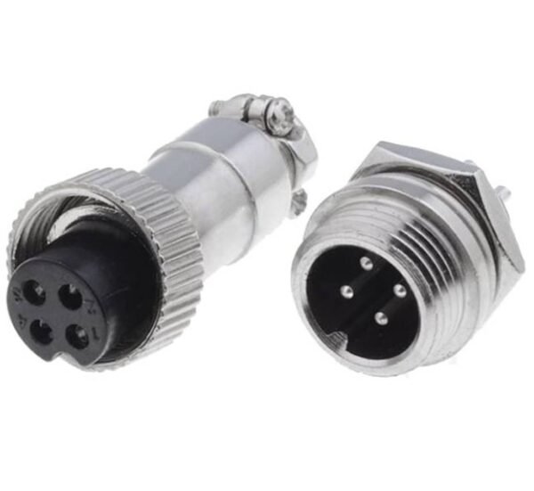 00502-A Букса GX16-4, комплект, метална, 4-ка, м+ж, 48VDC, 125VAC, M12x44mm