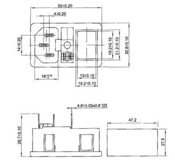 Букса панелна, захранваща за компютър, гнездо за предпазител, ключ, IEC C14(м)