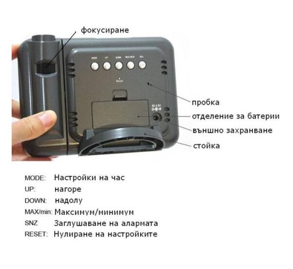 01950-B Часовник с проектор 8190, термометър, влагомер, календар, -10°C до 60°C, 20% до 99%
