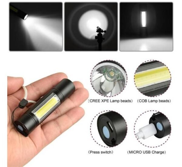 LED джобен фенер с фокус BAILONG и акумулаторна батерия