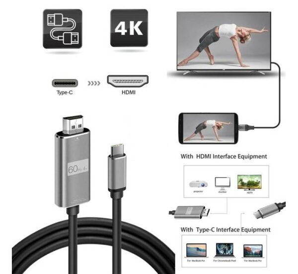 Кабел за телефон към телевизор, компютър, HDMI(м), TYPE-C(м), ULTRA HD 4K, 5m