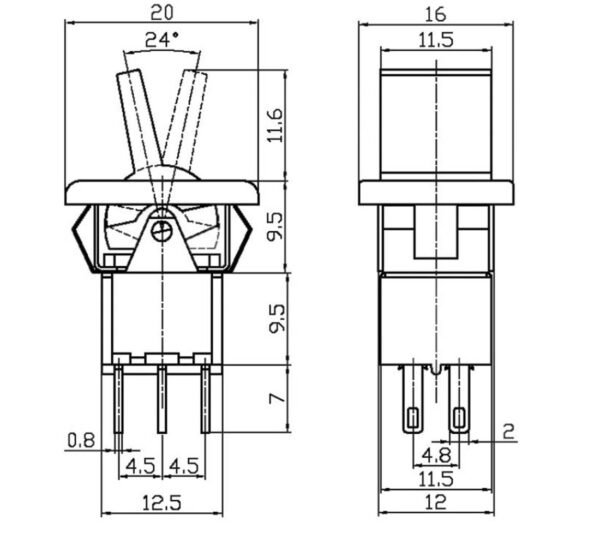 05761-B Ключ с лост, 6pin, 2 положения, син, 250VAC, 3A, 12x16mm, DPDT