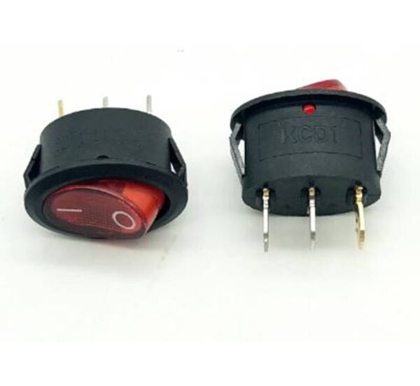 Ключ елипса, 3pin, 2 положения, светещ, червен, 250V, 6A, 22x14mm