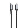06073-A Кабел за iPhone DE-43Ci2, бързо зареждане, оплетка, черен, Type-c(м), apple lightning(м), 2m, 4A
