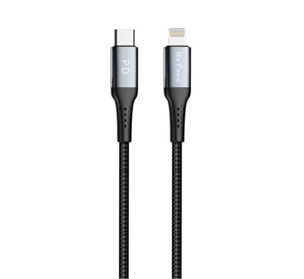 06073-A Кабел за iPhone DE-43Ci2, бързо зареждане, оплетка, черен, Type-c(м), apple lightning(м), 2m, 4A
