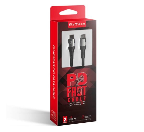 06073-B Кабел за iPhone DE-43Ci2, бързо зареждане, оплетка, черен, Type-c(м), apple lightning(м), 2m, 4A