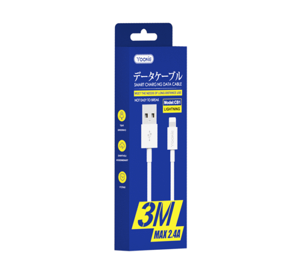 Кабел CB1, бързо зареждане, бял, USB-A(м), MICRO USB(м), 3m