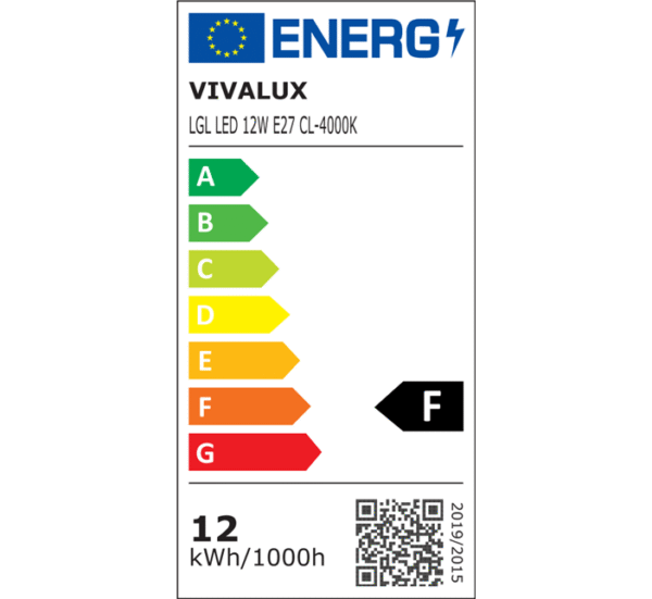 Лампа LED, клас F, цокъл E27, 220V, 12W, 3000K