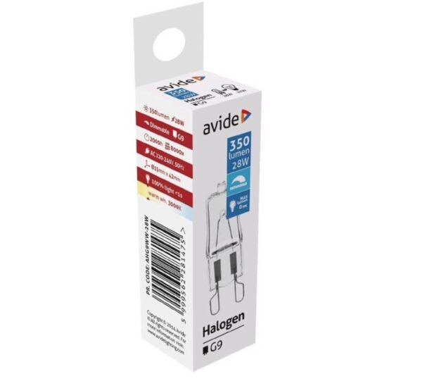 Лампа халогенна AHG9WW, цокъл G9, 220VAC, 28W