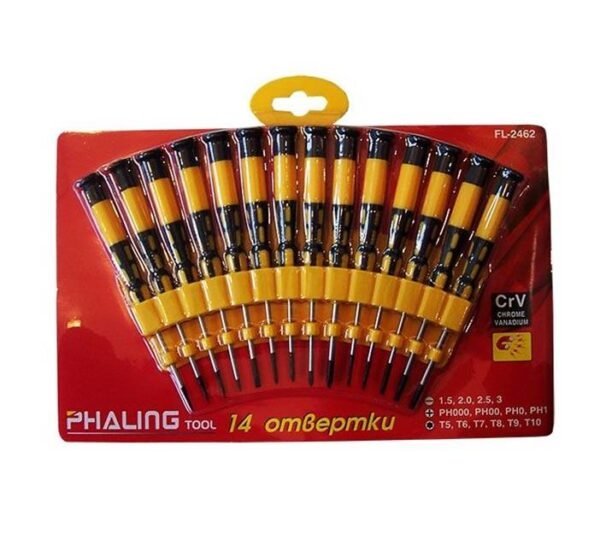 Комбинирани отвертки комплект 14бр. торкс, кръстати, прави