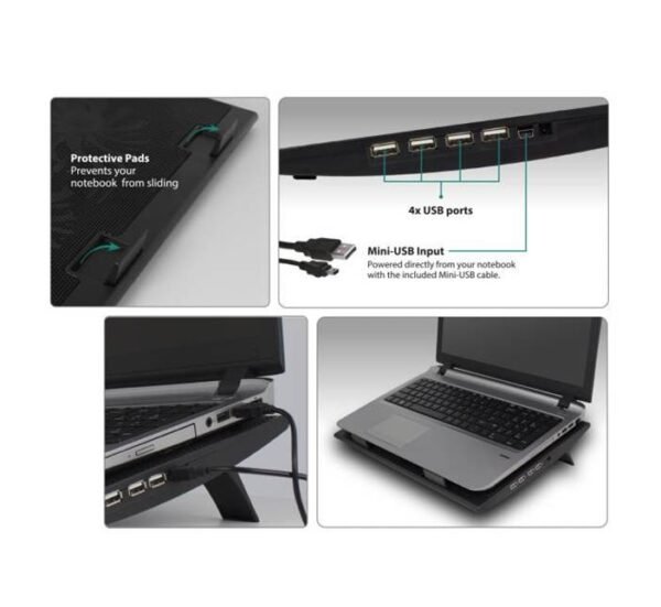 Охладител за лаптоп AC8105, регулируем, 2 бр. вентилатори, от 12" до 17"