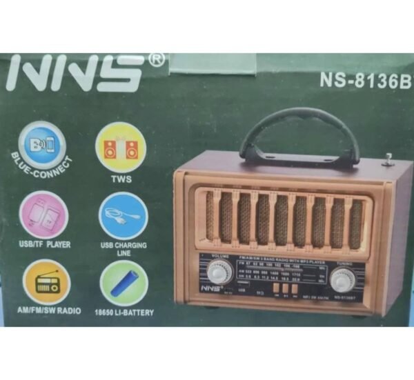 09321-B Преносимо, активно, ретро радио NS-8136BT, Li-ion, блутуут, USB, FM, 2x3", 10W